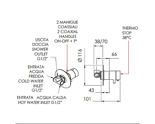 Смеситель для душа Remer Minimal Thermo NT30VO с термостатом Медь