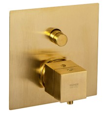 Смеситель для душа Remer Qubica Thermo QT09KBBG с термостатом Золото брашированное