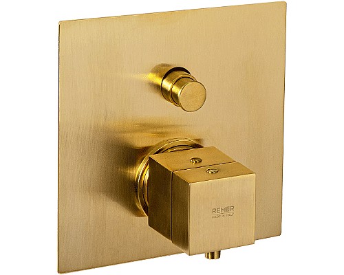 Смеситель для душа Remer Qubica Thermo QT09KBBG с термостатом Золото брашированное