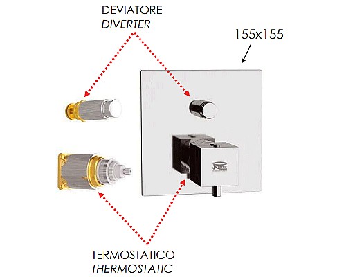 Смеситель для душа Remer Qubica Thermo QT09KBCFP с термостатом Черный хром брашированный