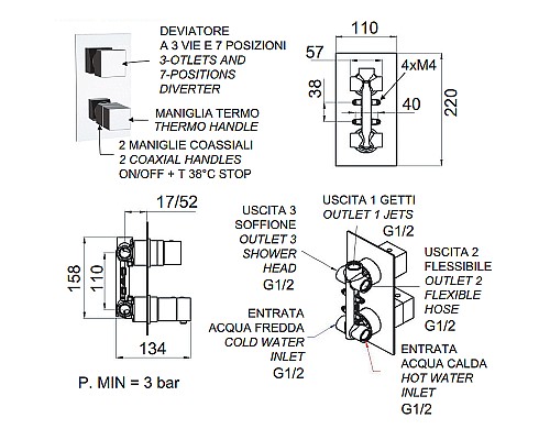 Смеситель для душа Remer Qubica Thermo QT937 с термостатом Хром