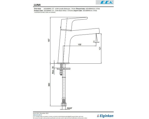 Смеситель для раковины E.C.A. Luna 102108940EX Хром