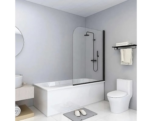 Шторка на ванну Parly 75x130 F04B профиль Черный стекло прозрачное