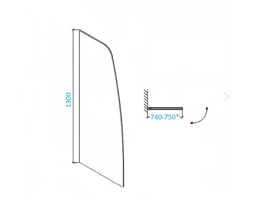 Шторка на ванну Parly 75x130 F04B профиль Черный стекло прозрачное