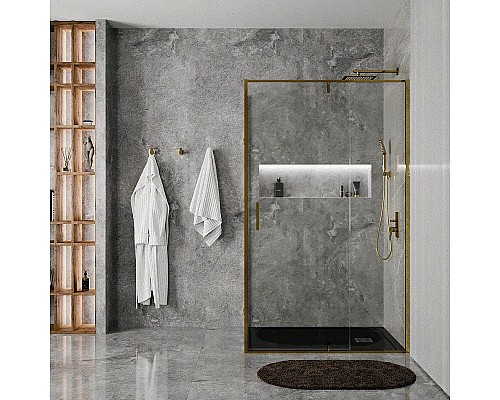 Душевая стенка WasserKRAFT Aisch 100 55P10-RP100 профиль Золото матовое стекло прозрачное