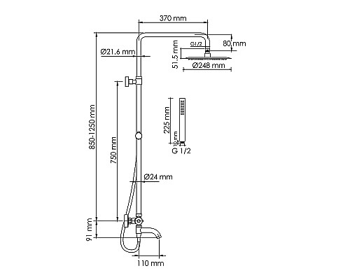 Душевая система WasserKRAFT A288.258.217.BM Thermo с термостатом Черная матовая