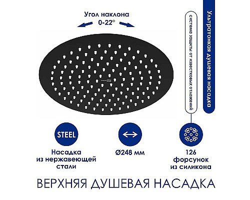 Душевая система WasserKRAFT A288.258.217.BM Thermo с термостатом Черная матовая