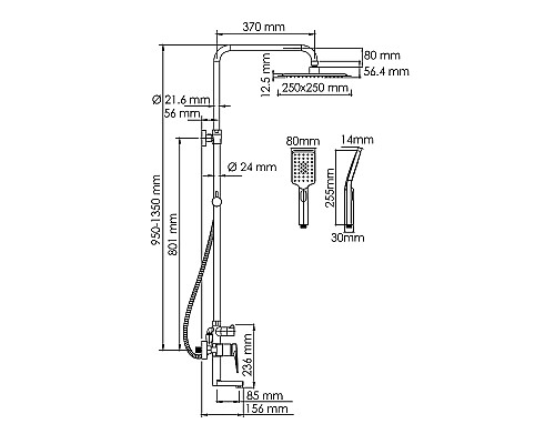 Душевая система WasserKRAFT A155.198.201.BG Золото матовое