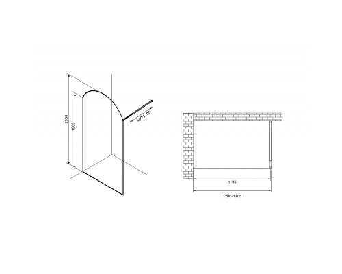 Душевая перегородка Abber Immer Offen 120 AG64120BN8 профиль Черный стекло прозрачное