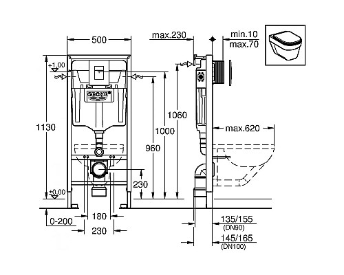 Инсталляция Grohe Rapid SL 38811KF0 для унитаза с Черной матовой клавишей смыва