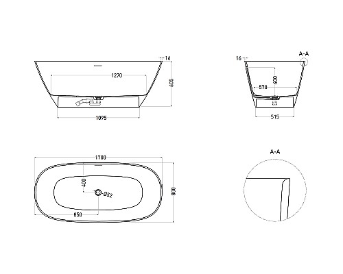 Ванна из искусственного камня Salini Sofia 170х80 102526M Белая матовая