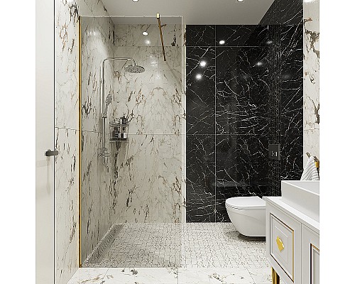 Душевая перегородка STWORKI Берген 90 MV-BE-90-GL профиль Золото стекло прозрачное