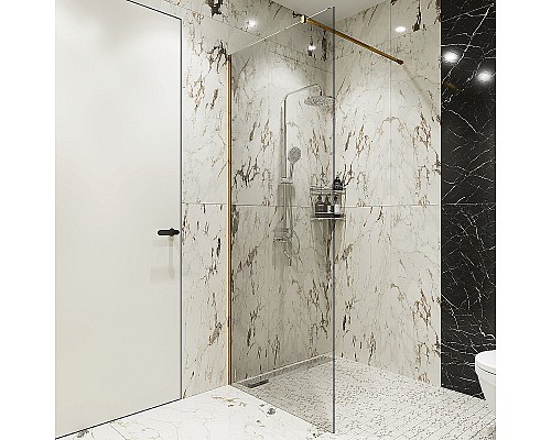 Душевая перегородка STWORKI Берген 90 MV-BE-90-GL профиль Золото стекло прозрачное