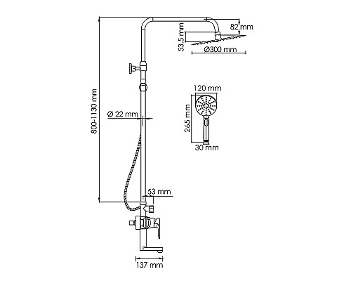 Душевая система WasserKRAFT A166.116.127.010.CH Хром