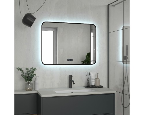 Зеркало Reflection Shadow 800х600 RF5733SH с подсветкой Черное с сенсорным выключателем, диммером, подогревом и часами
