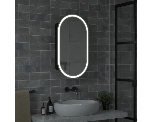 Зеркальный шкаф Reflection Black 450х800 RF2003BL с подсветкой Черный матовый