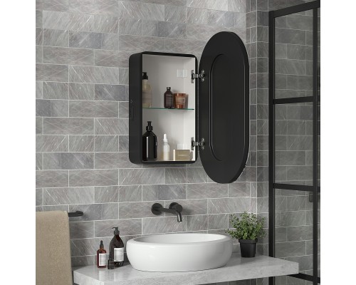 Зеркальный шкаф Reflection Black 450х800 RF2003BL с подсветкой Черный матовый