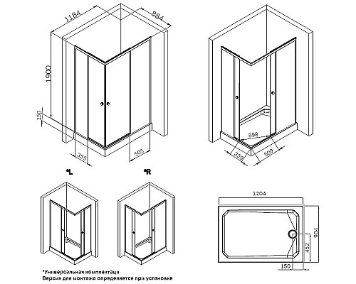 Душевой уголок AM.PM X-Joy 120х90 W94G-403-12090-MТ профиль Хром матовый стекло прозрачное