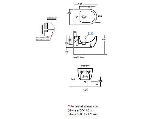 Биде Globo Mode MES09BI*1 подвесное Белое