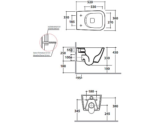 Унитаз Globo Stone STS05.AR подвесной Черный матовый без сиденья