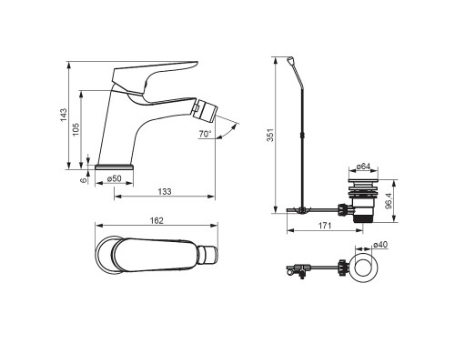 Смеситель для биде Damixa Jupiter 770240000 Хром