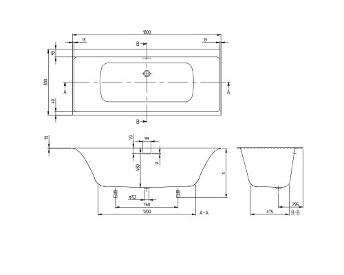 Квариловая ванна Villeroy&Boch Subway 3.0 180x80 без гидромассажа