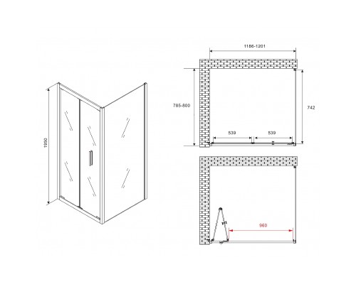 Душевой уголок Abber Sonnenstrand 120x100 профиль Черный стекло прозрачное