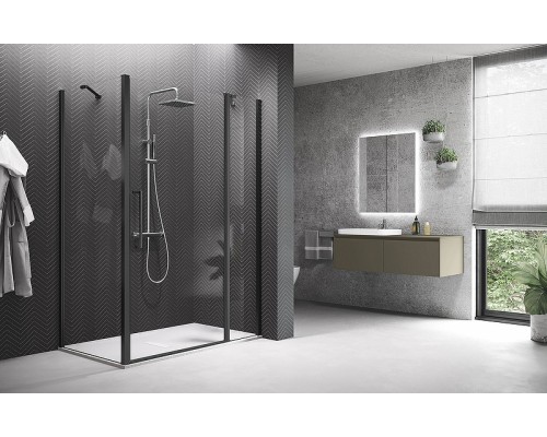 Душевая стенка Novellini Young 80 Y2F1B79-1H профиль Черный матовый стекло прозрачное
