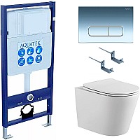 Комплект унитаза с инсталляцией Aquatek Set Aquatek Вега cmp-016 с сиденьем Микролифт и клавишей смыва Хром