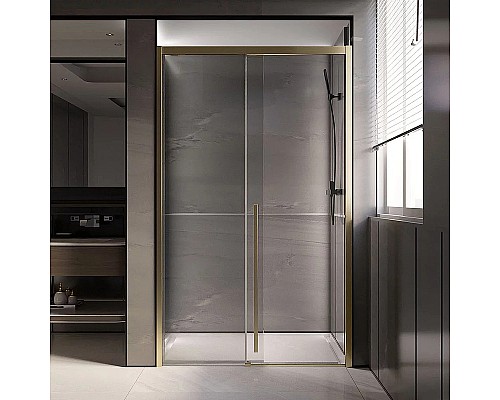 Душевая дверь Veconi Premium Trento PTD-30G 130 PTD30-G-130-01-C4 профиль Брашированное золото стекло прозрачное