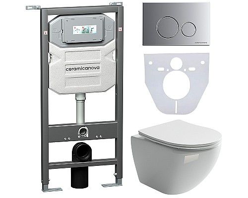 Комплект унитаза с инсталляцией Ceramicanova Metropol CN4002_1001M_1000 с сиденьем Микролифт и клавишей смыва Хром матовый