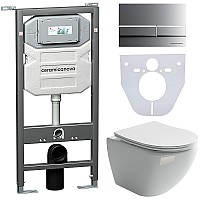 Комплект унитаза с инсталляцией Ceramicanova Metropol CN4002_1002M_1000 с сиденьем Микролифт и клавишей смыва Хром матовый