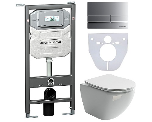 Комплект унитаза с инсталляцией Ceramicanova Metropol CN4002_1002M_1000 с сиденьем Микролифт и клавишей смыва Хром матовый