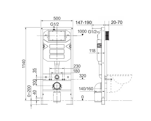 Комплект унитаза с инсталляцией Ceramicanova Metropol CN4002MB_1002M_1000 с сиденьем Микролифт и клавишей смыва Хром матовый