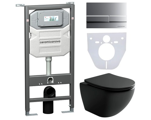 Комплект унитаза с инсталляцией Ceramicanova Metropol CN4002MB_1002M_1000 с сиденьем Микролифт и клавишей смыва Хром матовый