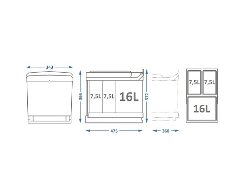 Система сортировки мусора Alveus Albio 30 1x16 L+2X7.5 L Серая