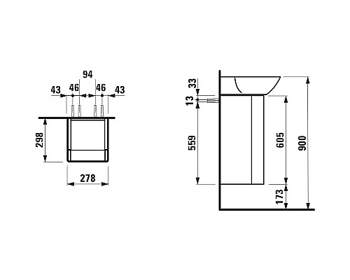 Тумба под раковину Laufen Ino 30 L 4.2530.1.030.171.1 подвесная Темный орех