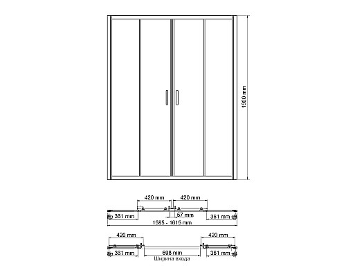 Душевая дверь WasserKRAFT Lippe 160 45S45 профиль Хром стекло прозрачное