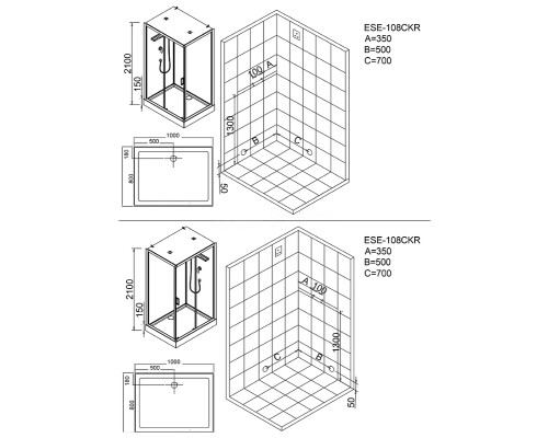 Душевая кабина Esbano ESE-108CKR 100x80 ESKE108CKR без гидромассажа