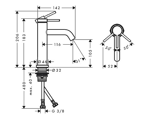 Смеситель для раковины Hansgrohe Tecturis S 73311000 Хром