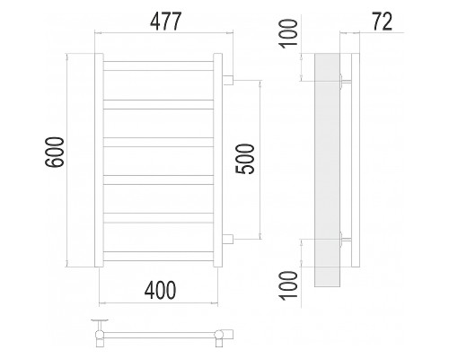 Водяной полотенцесушитель Terminus Аврора П6 400х600 бп500 4670078529862 Хром, боковое подключение, G 1" НР