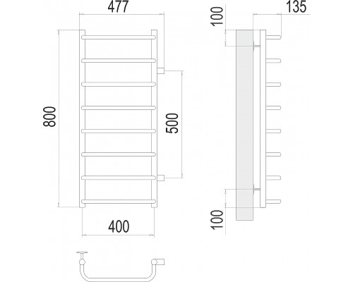 Водяной полотенцесушитель Terminus Стандарт П8 400х800 бп500 4670078530356 Хром, боковое подключение, G 1" НР