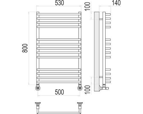 Водяной полотенцесушитель Terminus Берн П13 500х800 4670078513403 Хром, нижнее подключение, G 1/2" ВР, с комплектом вентилей
