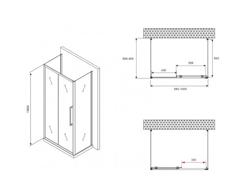 Душевой уголок Abber Schwarzer Diamant 100x90 профиль Черный стекло матовое