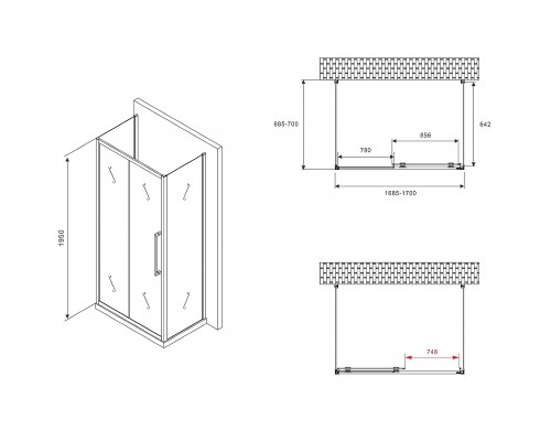Душевой уголок Abber Schwarzer Diamant 170x70 профиль Черный стекло матовое