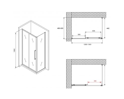 Душевой уголок Abber Schwarzer Diamant 130x50 профиль Хром стекло прозрачное