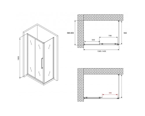 Душевой уголок Abber Schwarzer Diamant 140x60 профиль Хром стекло матовое