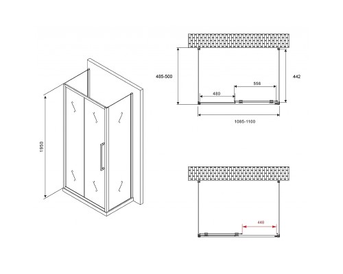 Душевой уголок Abber Schwarzer Diamant 110x50 профиль Хром стекло матовое