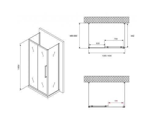 Душевой уголок Abber Schwarzer Diamant 140x50 профиль Черный стекло прозрачное