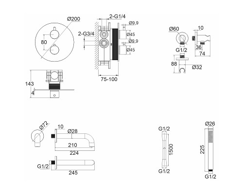 Смеситель для ванны Whitecross Y chrome YSET10CR с термостатом Хром